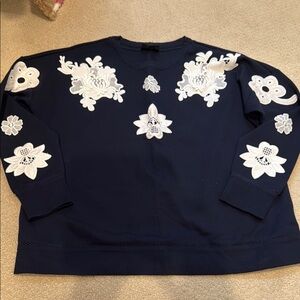 Navy Sweatshirt with White Floral Appliqué